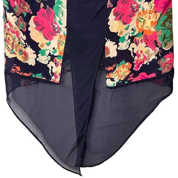 Anthropologie Maeve Komal Floral Silk High-Low Split Hem Top Blouse Size 0 - Picture 7 of 10